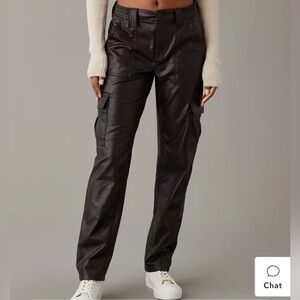 American Eagle Stretch High-Waisted Vegan Leather Straight Cargo Pant